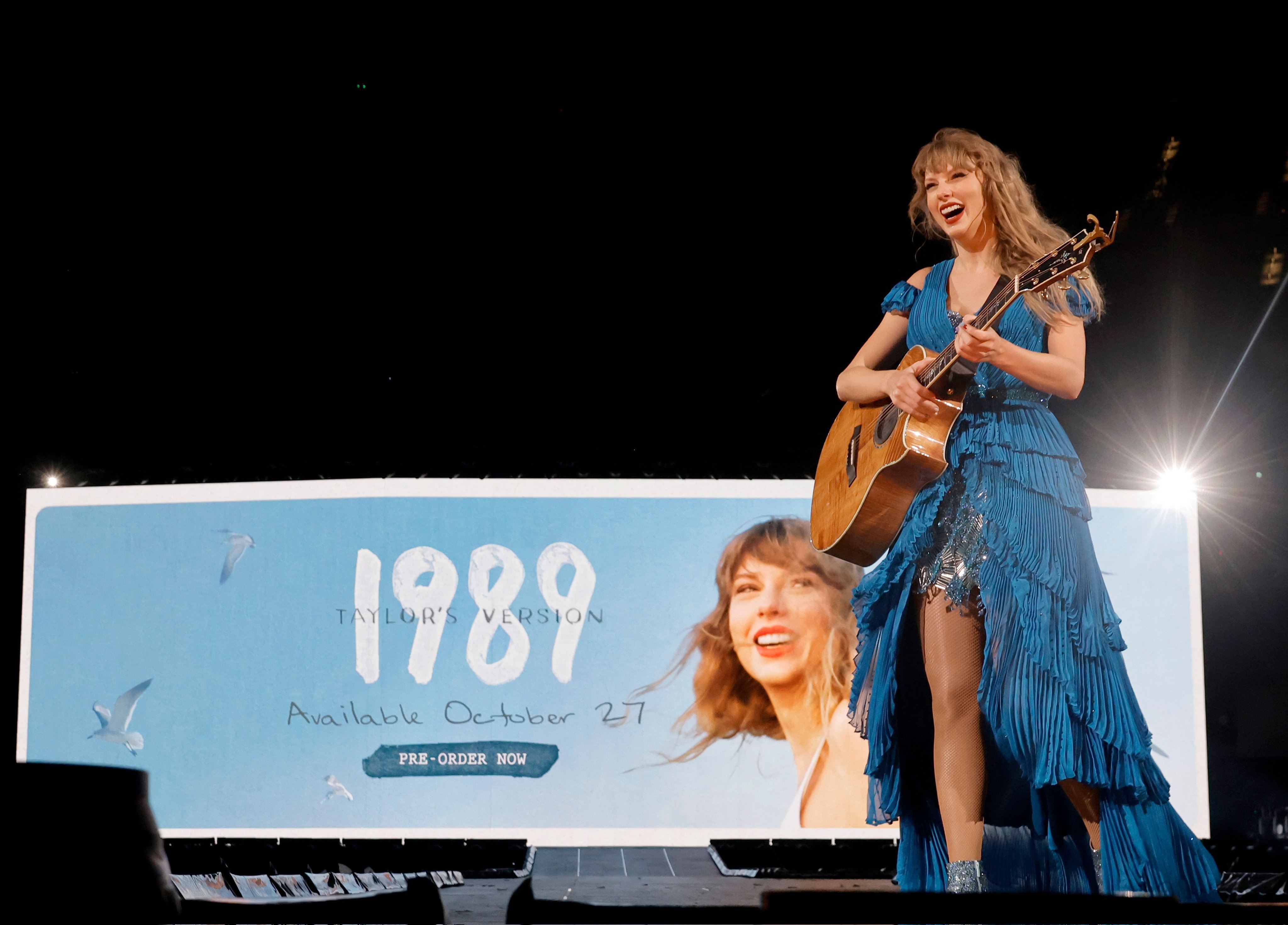 Taylor Swift performing during The Eras Tour in Los Angeles.
